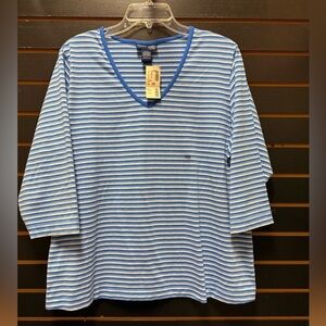 Venezia Plus Size 18/20 Blue White Striped V-Neck Top NWT